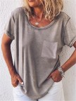 Solid Short Sleeve Shift V Neck Shirts & Tops