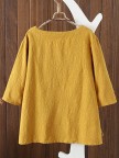 Women's 3/4 Sleeve Cotton Linen Jacquard Blouses Top Tshirt