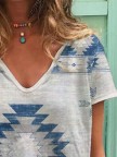 Vintage Printed Casual Vneck Shortsleeved Loose Tshirt