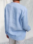 Pure Color Cotton And Linen Casual Longsleeved Blouse
