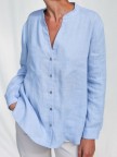 Pure Color Cotton And Linen Casual Longsleeved Blouse