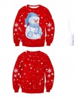 Ladies Red Christmas Snowman Print Pullover Sweatshirt
