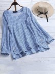 Casual Plaid Irregular Hem Button Long Sleeve Plus Size Blouse