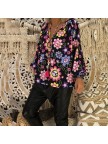 V Neck Flower Printed Loose Blouse