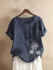 Casual Print Short Sleeve Overhead Crew Neck TShirt