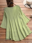 Jacquard Pleated Lace Hollow Out Vneck Plus Size Blouse