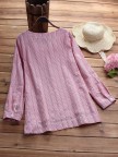 Side Buttons Stripe Cat Embroidered Patchwork Vintage Long Sleeve Blouse