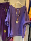 Purple Crew Neck Vintage CottonBlend Short Sleeve Suits
