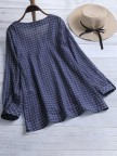 Casual Plaid Irregular Hem Button Long Sleeve Plus Size Blouse