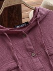 Solid Color Drawstring Hooded Long Sleeve Blouse