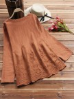 Hollow Long Sleeve Embroidered Oneck Vintage Blouse