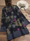 Floral Printed Vneck Long Sleeve Shirt