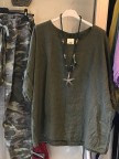 Army Green Crew Neck CottonBlend Shift Casual Suits