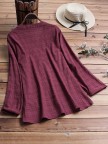 Vintage Plaid Side Button Vneck Long Sleeve Plus Size Shirt