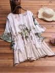 Vintage Patchwork Print Fake TwoPiece Half Sleeve Plus Size Blouse
