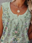 Buttoned Regular Fit Floral SleevelessTShirt