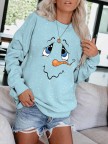 Women's Cute Snowman Face Print Long Sleeve Sweatshirt