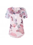 Floral Printed Vneck Short Sleeve Blouse