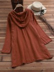 Solid Color Drawstring Hooded Long Sleeve Blouse