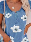 Floral Casual Crew Neck Loosen Buttoned Short Sleeve TShirt