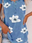 Floral Casual Crew Neck Loosen Buttoned Short Sleeve TShirt
