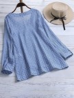 Casual Plaid Irregular Hem Button Long Sleeve Plus Size Blouse