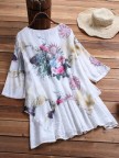 Vintage Patchwork Print Fake TwoPiece Half Sleeve Plus Size Blouse
