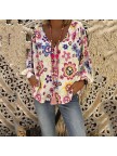 V Neck Flower Printed Loose Blouse