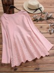 Hollow Long Sleeve Embroidered Oneck Vintage Blouse