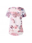 Floral Printed Vneck Short Sleeve Blouse