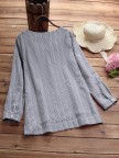 Side Buttons Stripe Cat Embroidered Patchwork Vintage Long Sleeve Blouse
