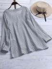 Casual Plaid Irregular Hem Button Long Sleeve Plus Size Blouse