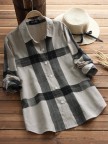 Vintage Plaid Long Sleeve Turndown Collar Shirt