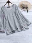 Casual Plaid Irregular Hem Button Long Sleeve Plus Size Blouse