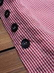 Casual Plaid Print Side Buttons Long Sleeve Blouses