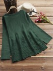 Hollow Long Sleeve Embroidered Oneck Vintage Blouse