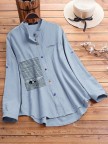 Stripe Cartoon Print Irregular Hem Long Sleeve Colorful Button Shirts