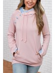 Floral Accented Double Hoodie In Blush