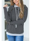 Black Stripe Zipper Hoodie Sweatshirt