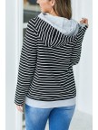 Black Stripe Zipper Hoodie Sweatshirt
