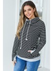 Black Stripe Zipper Hoodie Sweatshirt
