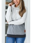 Grey Colorblock  CowlNeck Hoodie Sweatshirt