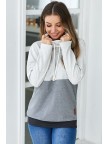 Grey Colorblock  CowlNeck Hoodie Sweatshirt