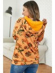 Mustard Vintage Floral Zipper Hoodie Sweatshirt