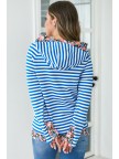 Blue Striped Floral Hoodie Sweatshirt