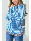 Blue Striped Floral Hoodie Sweatshirt