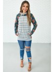 Washed Blue Floral Baseball  Hoodie Sweatshirt