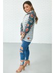 Washed Blue Floral Baseball  Hoodie Sweatshirt