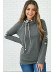 Camo Elbow Patch Zipper Hoodie Sweatshirt