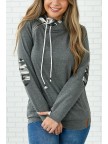 Camo Elbow Patch Zipper Hoodie Sweatshirt